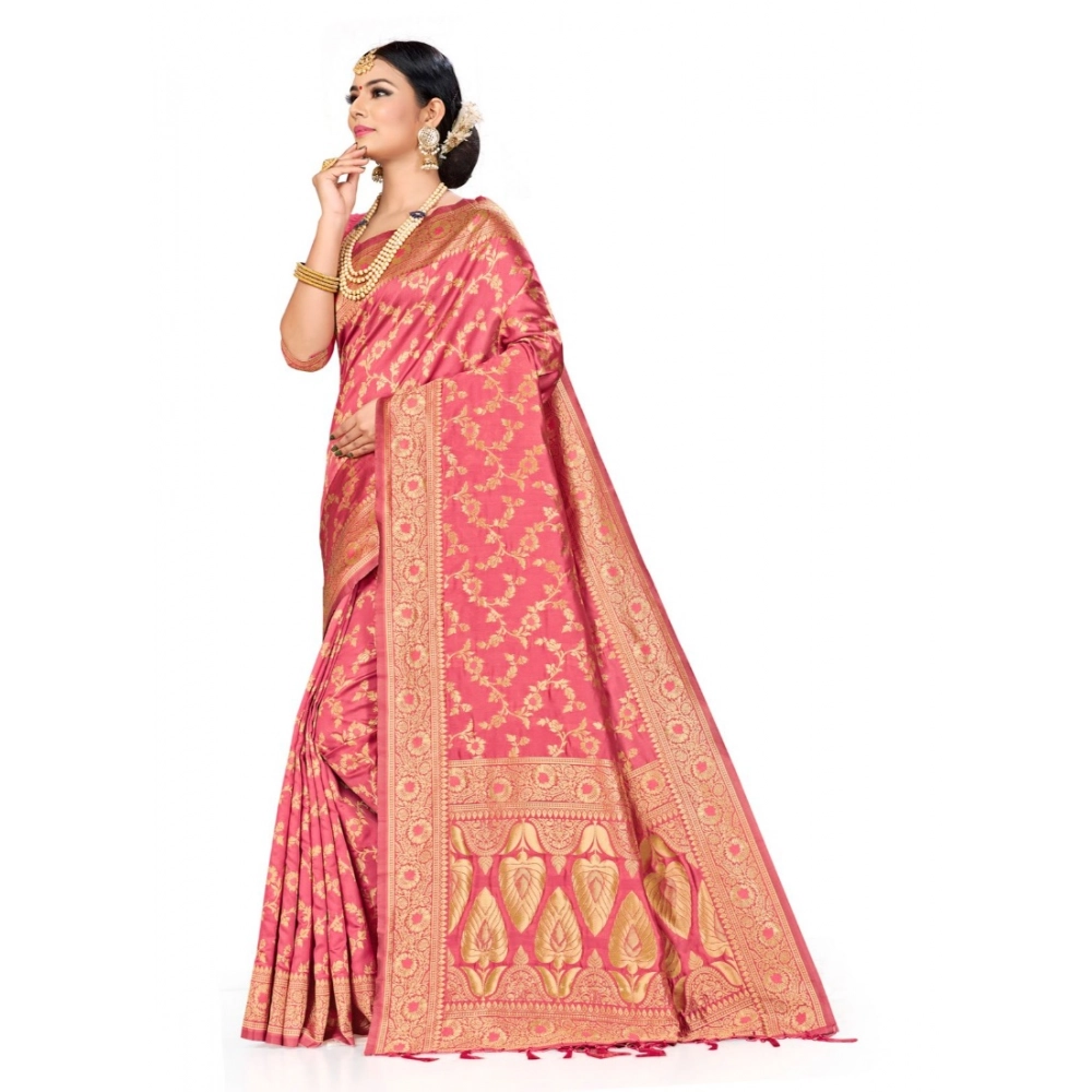 generic women's banarasi silk saree (peach, 5 6mtrs) generic women's banarasi silk saree (peach, 5 6mtrs)