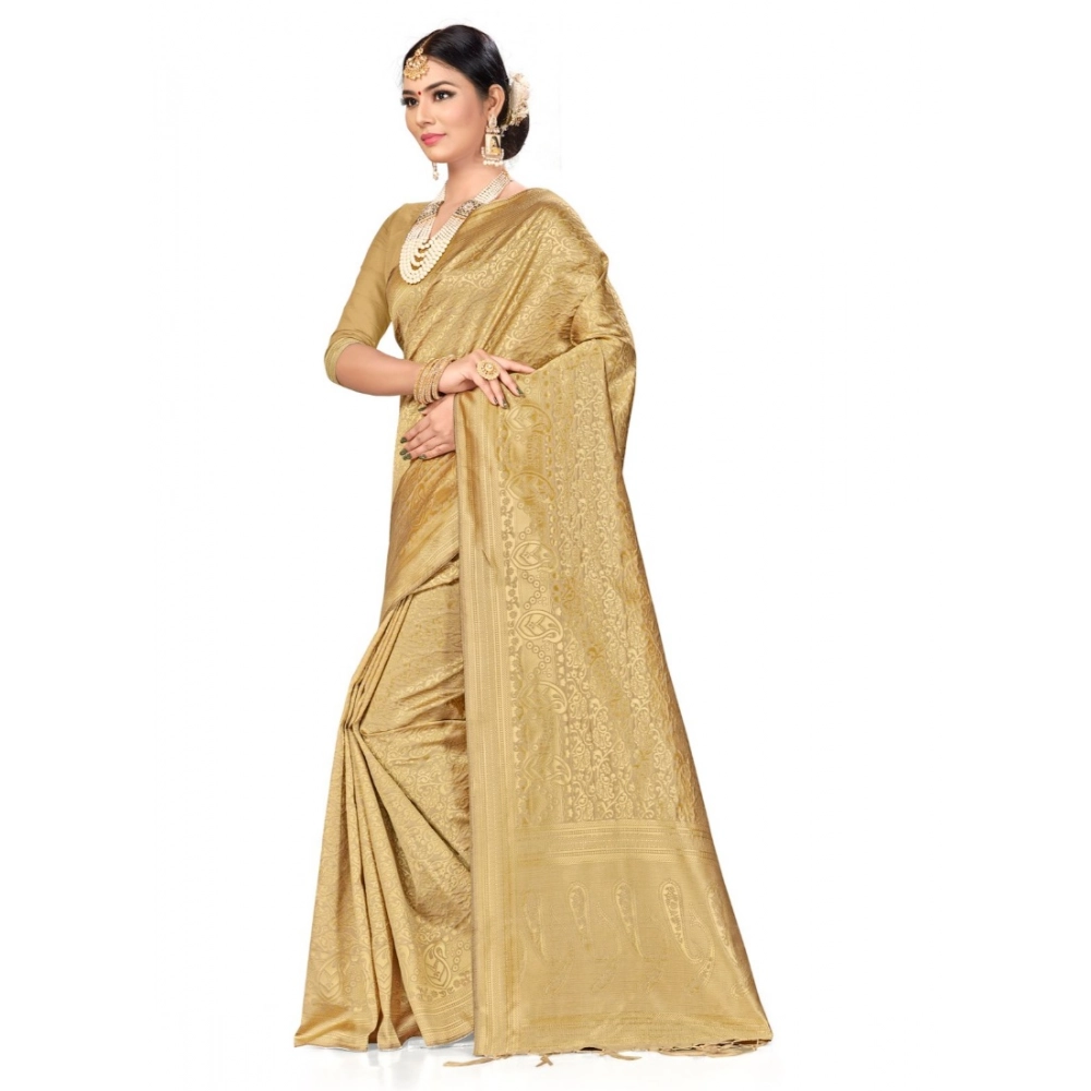 generic women's banarasi silk saree (cream, 5 6mtrs) generic women's banarasi silk saree (cream, 5 6mtrs)