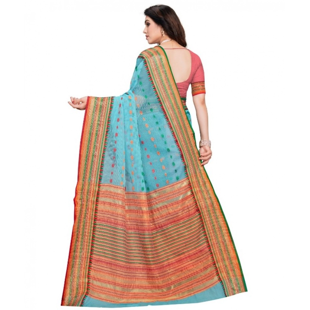 generic women's kota doria cotton woven butta saree with blouse (sky blue, 5 6 mtrs) generic women's kota doria cotton woven butta saree with blouse (sky blue, 5 6 mtrs)