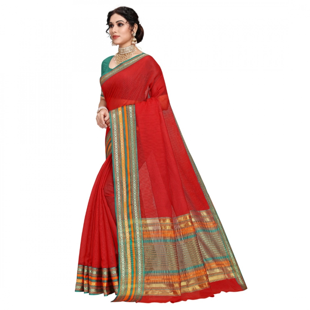 generic women's kota doria cotton bordered saree with blouse (red, 5 6 mtrs) generic women's kota doria cotton bordered saree with blouse (red, 5 6 mtrs)