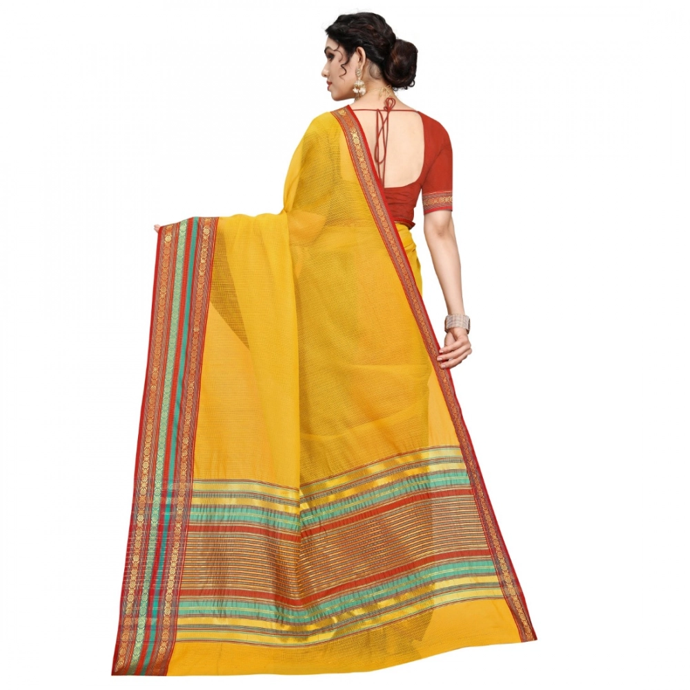 generic women's kota doria cotton bordered saree with blouse (yellow, 5 6 mtrs) generic women's kota doria cotton bordered saree with blouse (yellow, 5 6 mtrs)