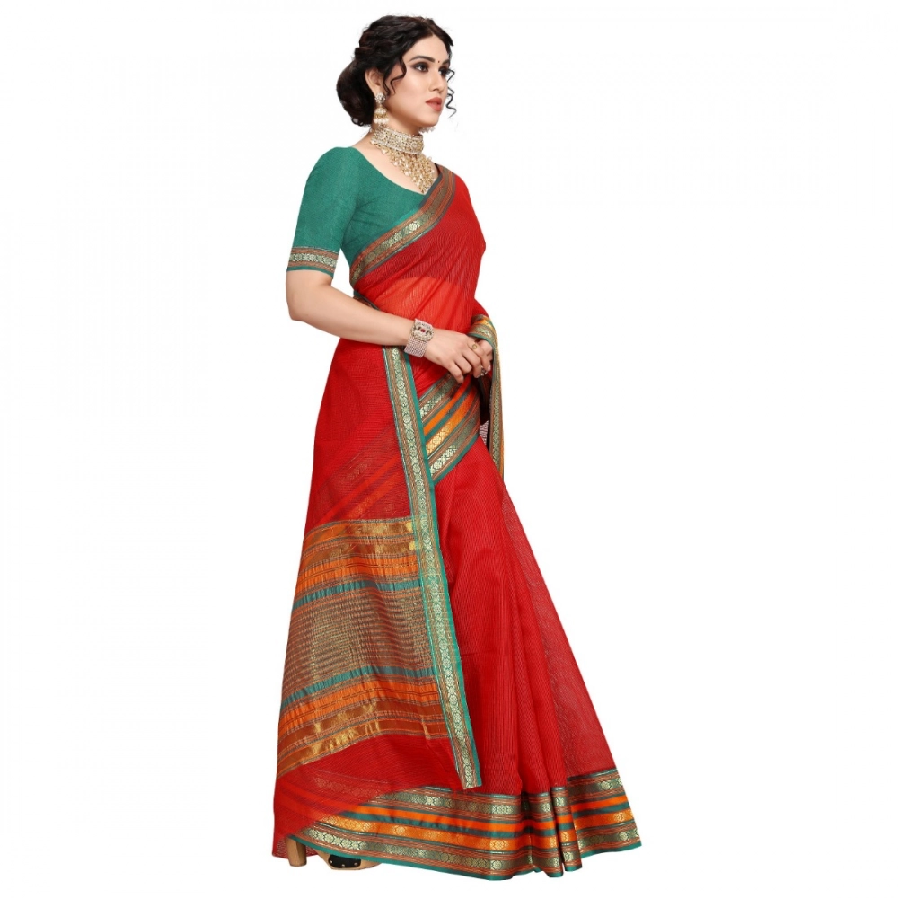 generic women's kota doria cotton bordered saree with blouse (red, 5 6 mtrs) generic women's kota doria cotton bordered saree with blouse (red, 5 6 mtrs)