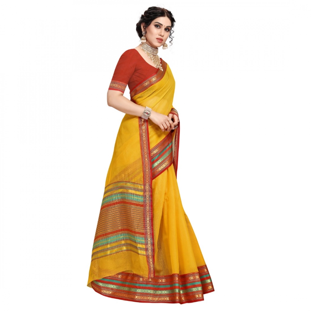 generic women's kota doria cotton bordered saree with blouse (yellow, 5 6 mtrs) generic women's kota doria cotton bordered saree with blouse (yellow, 5 6 mtrs)