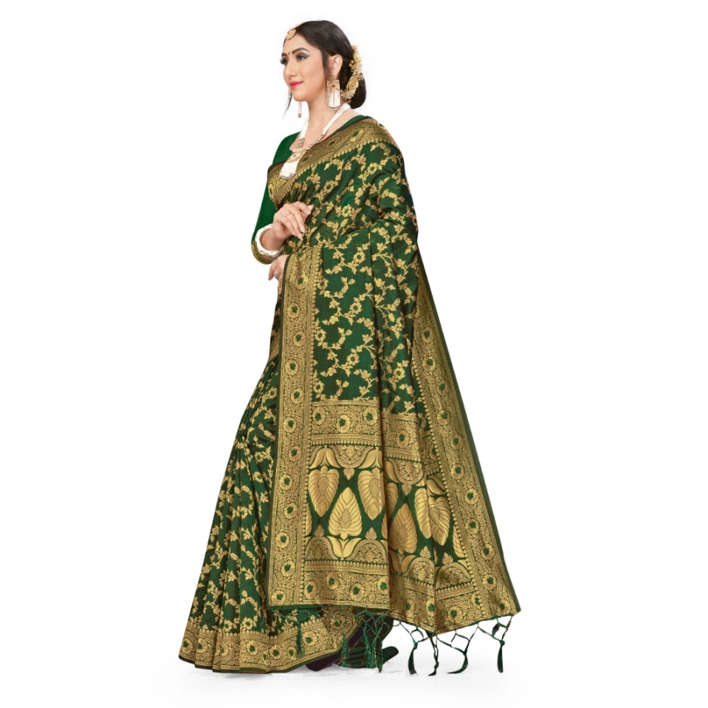 generic women's banarasi silk saree with blouse (green, 5 6mtrs) generic women's banarasi silk saree with blouse (green, 5 6mtrs)
