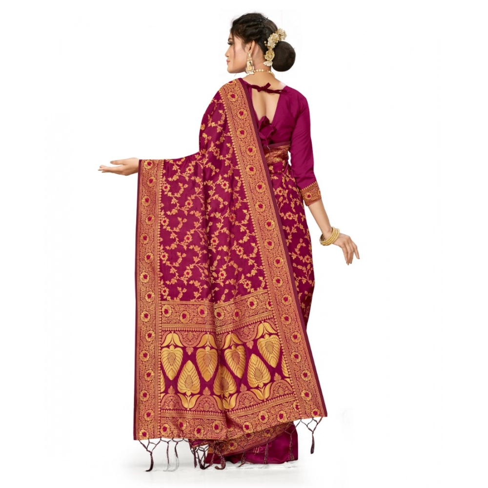 generic women's banarasi silk saree with blouse (wine, 5 6mtrs) generic women's banarasi silk saree with blouse (wine, 5 6mtrs)