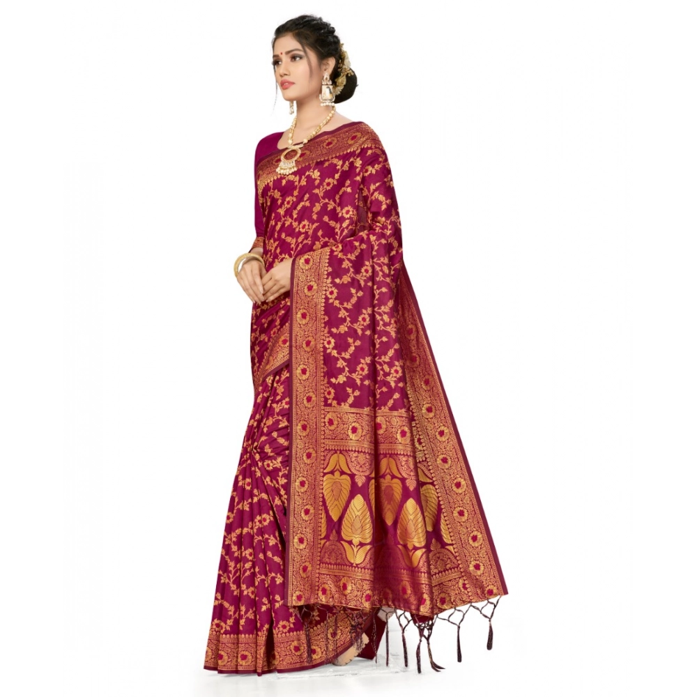 generic women's banarasi silk saree with blouse (wine, 5 6mtrs) generic women's banarasi silk saree with blouse (wine, 5 6mtrs)
