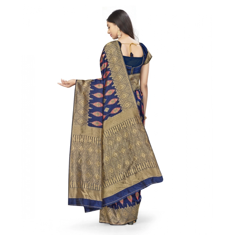 generic women's banarasi silk saree with blouse (navy blue, 5 6mtrs) generic women's banarasi silk saree with blouse (navy blue, 5 6mtrs)