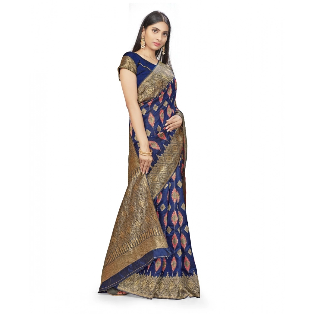 generic women's banarasi silk saree with blouse (navy blue, 5 6mtrs) generic women's banarasi silk saree with blouse (navy blue, 5 6mtrs)