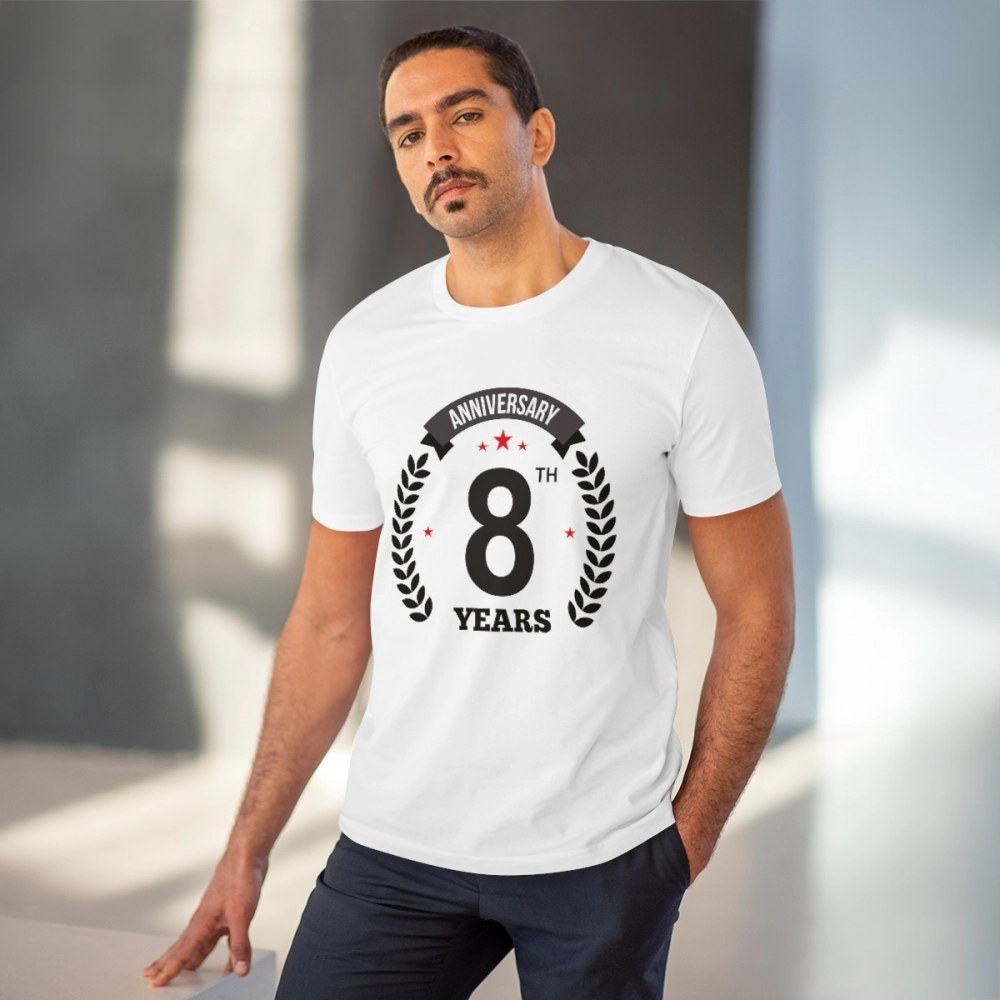 generic men's pc cotton 8th anniversary printed t shirt (color: white, thread count: 180gsm) generic men's pc cotton 8th anniversary printed t shirt (color: white, thread count: 180gsm)