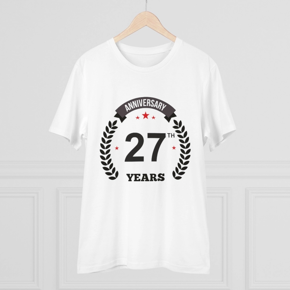 generic men's pc cotton 27th anniversary printed t shirt (color: white, thread count: 180gsm) generic men's pc cotton 27th anniversary printed t shirt (color: white, thread count: 180gsm)