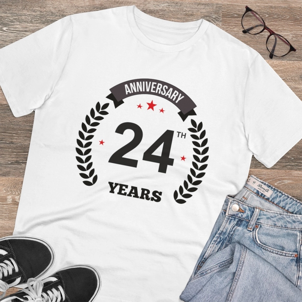 generic men's pc cotton 24th anniversary printed t shirt (color: white, thread count: 180gsm) generic men's pc cotton 24th anniversary printed t shirt (color: white, thread count: 180gsm)