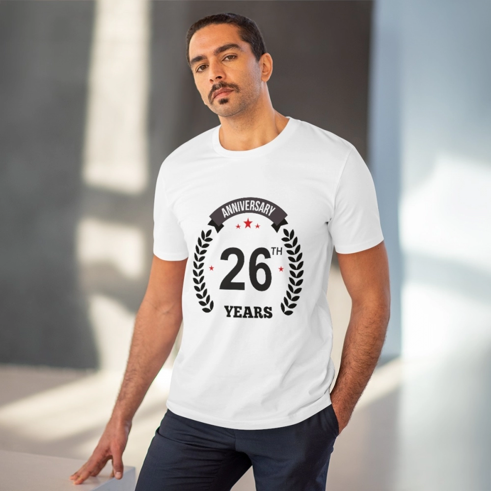 generic men's pc cotton 26th anniversary printed t shirt (color: white, thread count: 180gsm) generic men's pc cotton 26th anniversary printed t shirt (color: white, thread count: 180gsm)