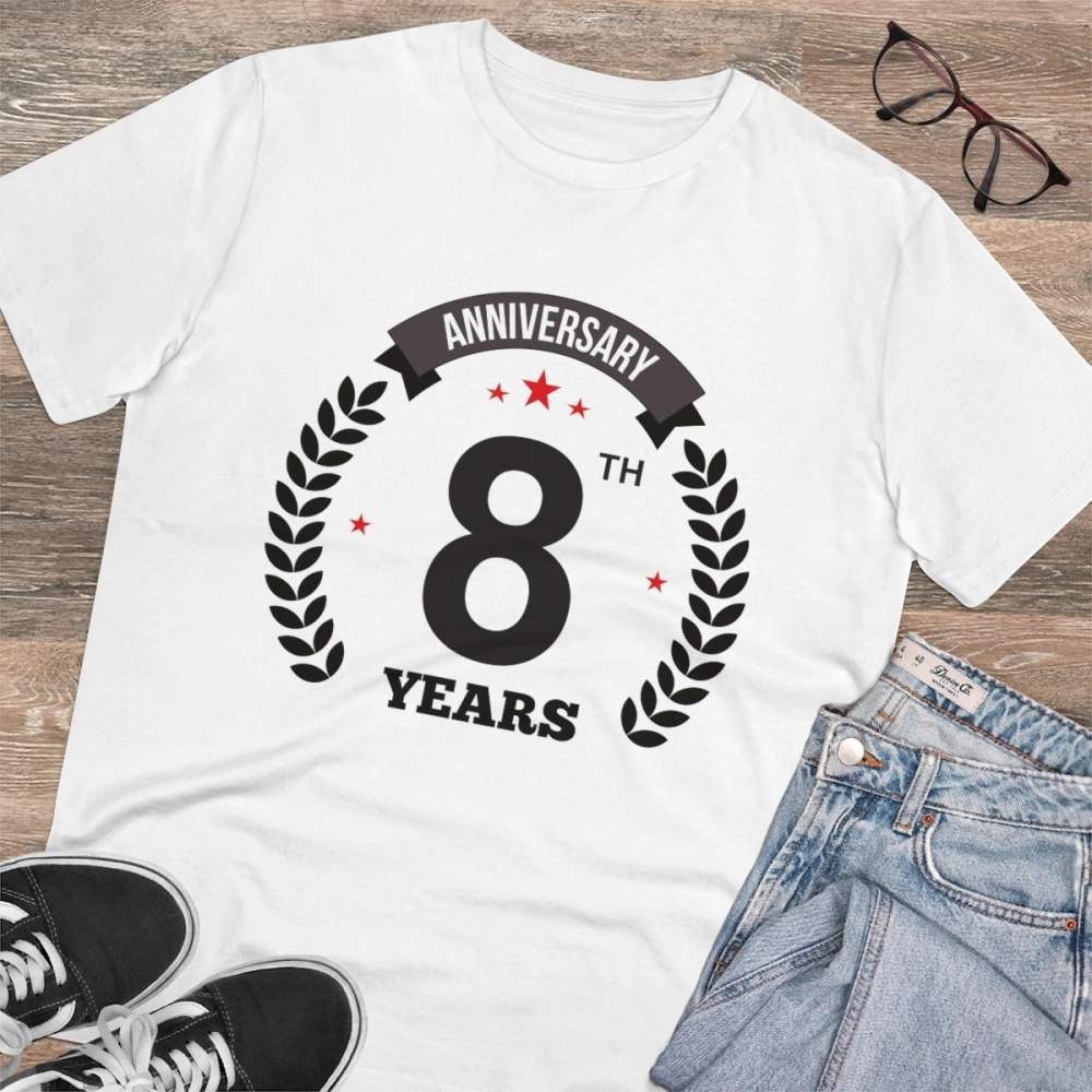generic men's pc cotton 8th anniversary printed t shirt (color: white, thread count: 180gsm) generic men's pc cotton 8th anniversary printed t shirt (color: white, thread count: 180gsm)