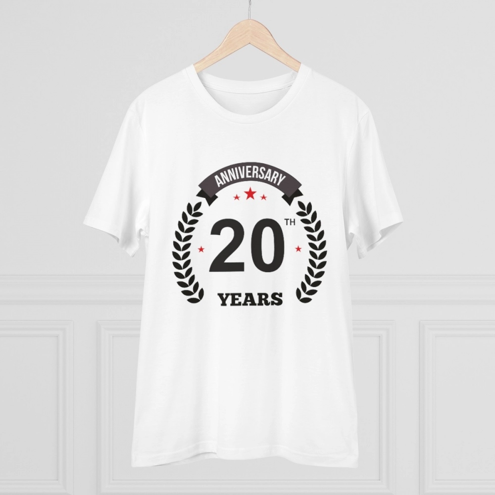 generic men's pc cotton 20th anniversary printed t shirt (color: white, thread count: 180gsm) generic men's pc cotton 20th anniversary printed t shirt (color: white, thread count: 180gsm)