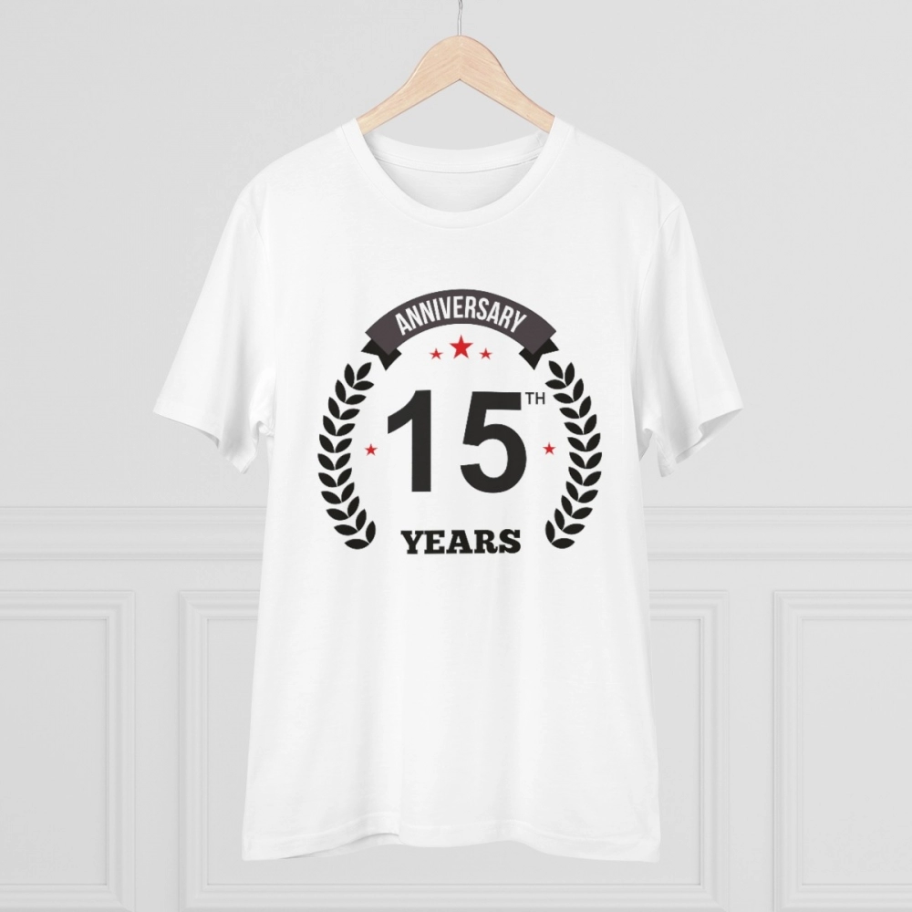 generic men's pc cotton 15th anniversary printed t shirt (color: white, thread count: 180gsm) generic men's pc cotton 15th anniversary printed t shirt (color: white, thread count: 180gsm)