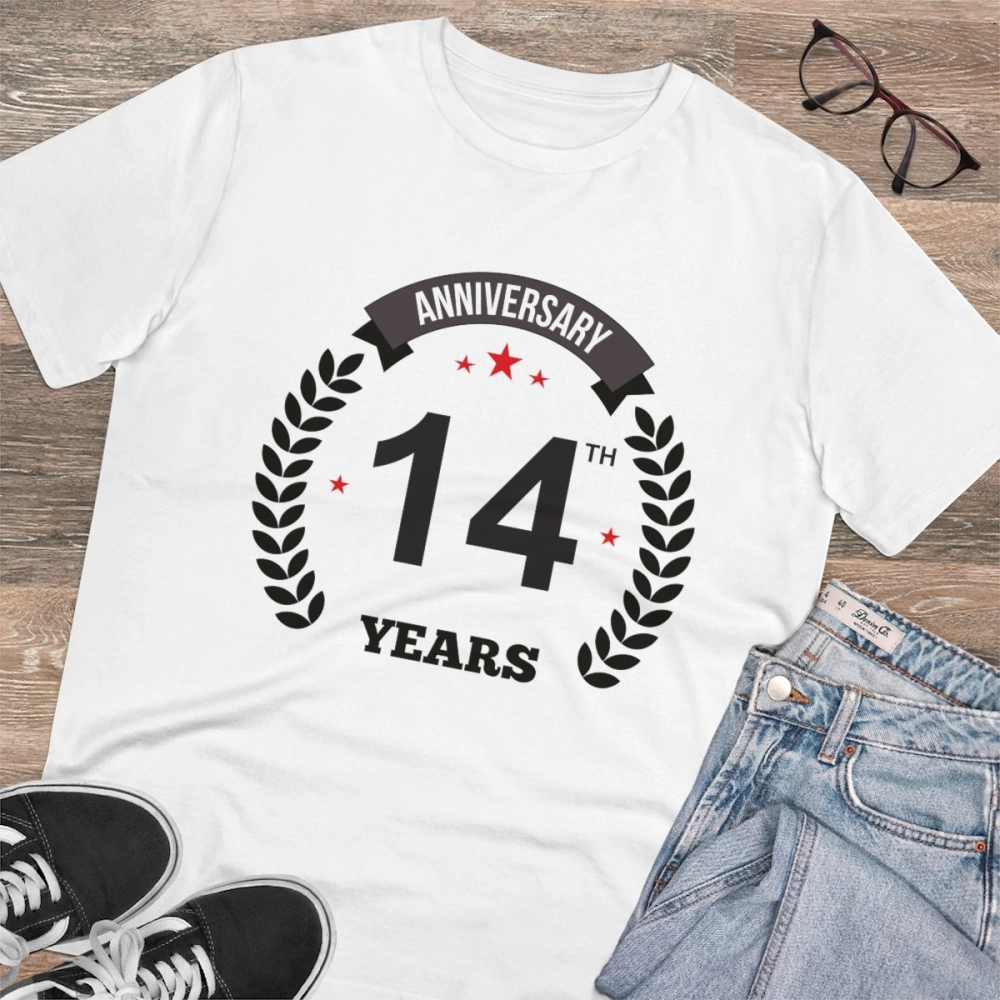 generic men's pc cotton 14th anniversary printed t shirt (color: white, thread count: 180gsm) generic men's pc cotton 14th anniversary printed t shirt (color: white, thread count: 180gsm)