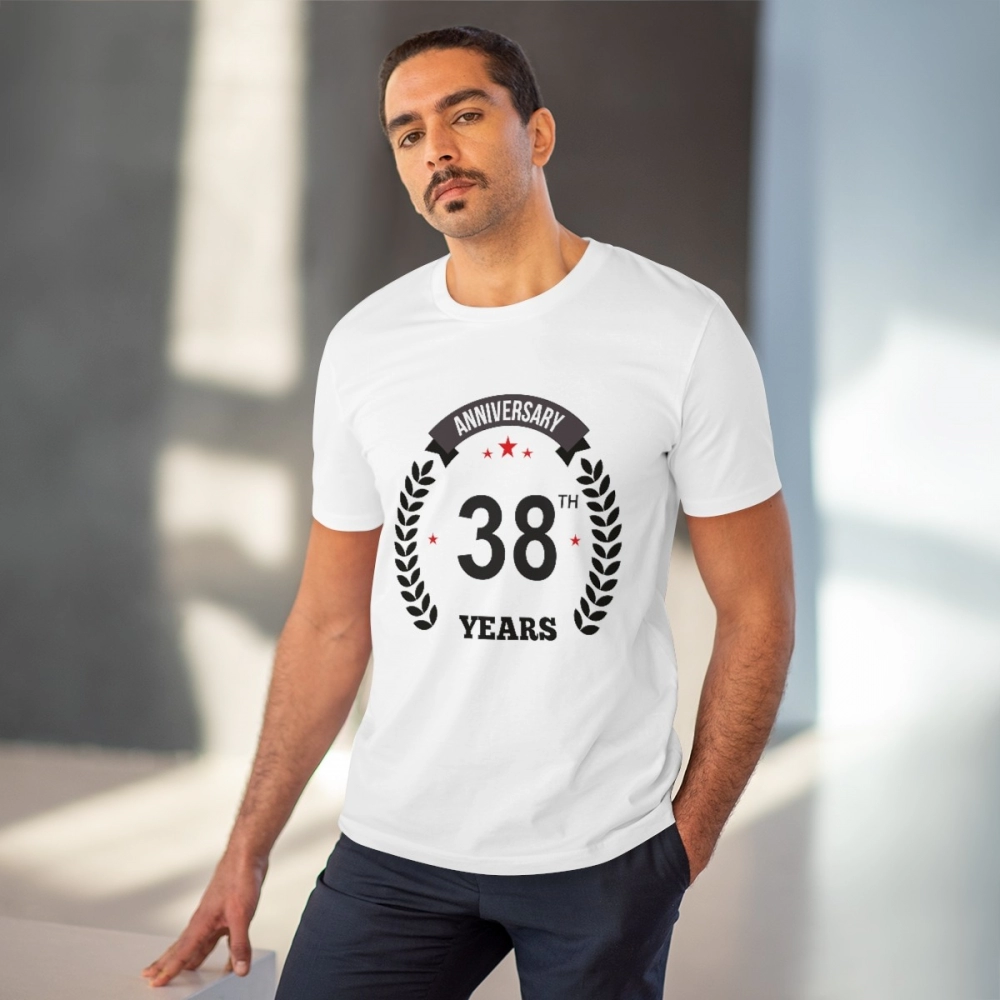 generic men's pc cotton 38th anniversary printed t shirt (color: white, thread count: 180gsm) generic men's pc cotton 38th anniversary printed t shirt (color: white, thread count: 180gsm)