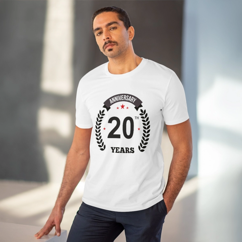 generic men's pc cotton 20th anniversary printed t shirt (color: white, thread count: 180gsm) generic men's pc cotton 20th anniversary printed t shirt (color: white, thread count: 180gsm)