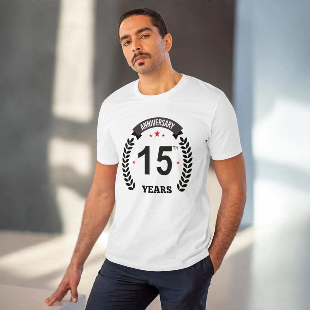 generic men's pc cotton 15th anniversary printed t shirt (color: white, thread count: 180gsm) generic men's pc cotton 15th anniversary printed t shirt (color: white, thread count: 180gsm)