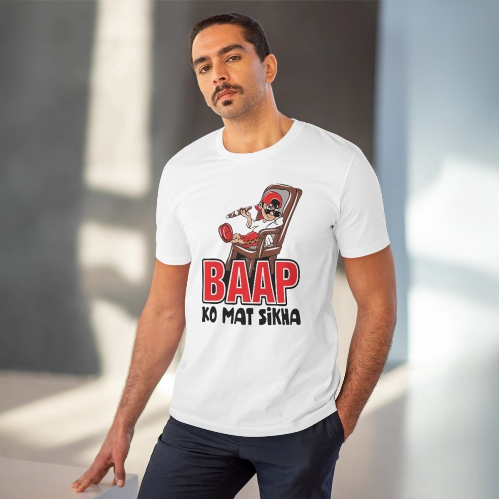 generic men's pc cotton baap ko mat sikha printed t shirt (color: white, thread count: 180gsm) generic men's pc cotton baap ko mat sikha printed t shirt (color: white, thread count: 180gsm)