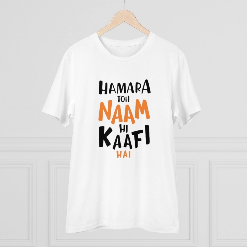 generic men's pc cotton hamara to name hi kaafi hai printed t shirt (color: white, thread count: 180gsm) generic men's pc cotton hamara to name hi kaafi hai printed t shirt (color: white, thread count: 180gsm)