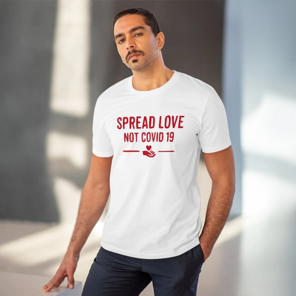 generic men's pc cotton spread love not covid 19 printed t shirt (color: white, thread count: 180gsm) generic men's pc cotton spread love not covid 19 printed t shirt (color: white, thread count: 180gsm)