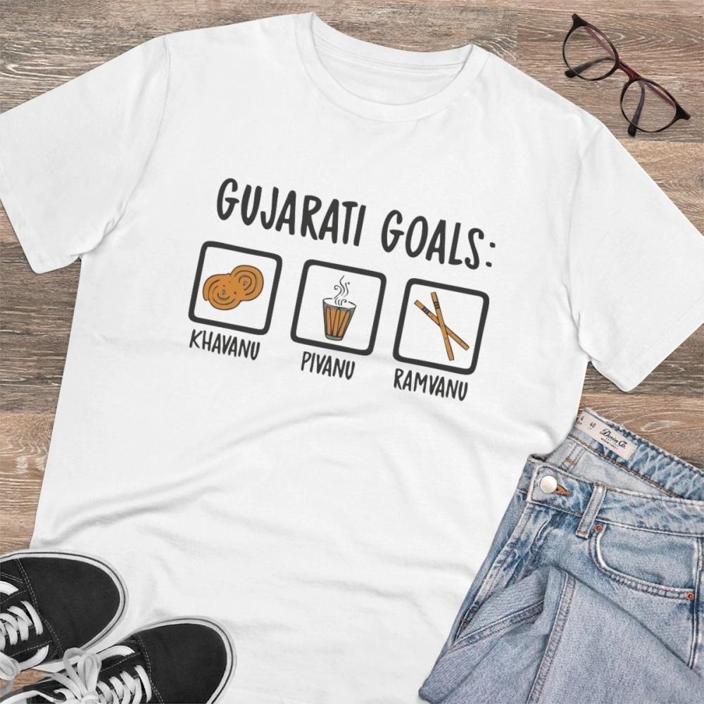 generic men's pc cotton gujarati goals printed t shirt (color: white, thread count: 180gsm) generic men's pc cotton gujarati goals printed t shirt (color: white, thread count: 180gsm)