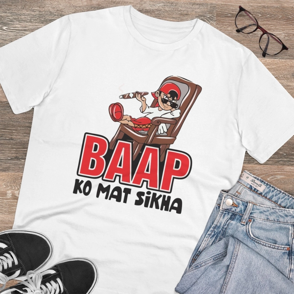 generic men's pc cotton baap ko mat sikha printed t shirt (color: white, thread count: 180gsm) generic men's pc cotton baap ko mat sikha printed t shirt (color: white, thread count: 180gsm)