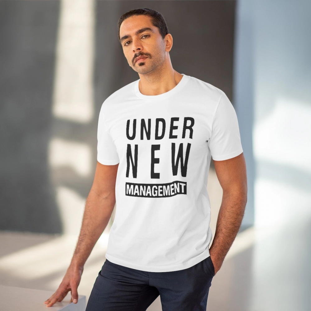 generic men's pc cotton under new management desing printed t shirt (color: white, thread count: 180gsm) generic men's pc cotton under new management desing printed t shirt (color: white, thread count: 180gsm)