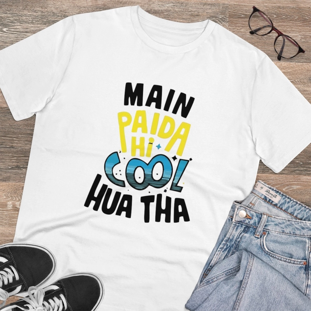 generic men's pc cotton me paida hi cool huaa tha printed t shirt (color: white, thread count: 180gsm) generic men's pc cotton me paida hi cool huaa tha printed t shirt (color: white, thread count: 180gsm)