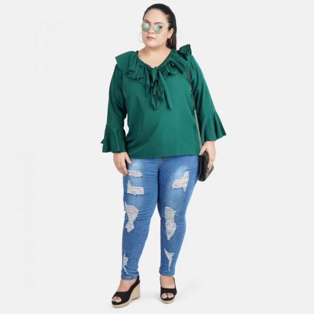 generic women's casual bell sleeve solid green top (color:green, material:georgette) generic women's casual bell sleeve solid green top (color:green, material:georgette)