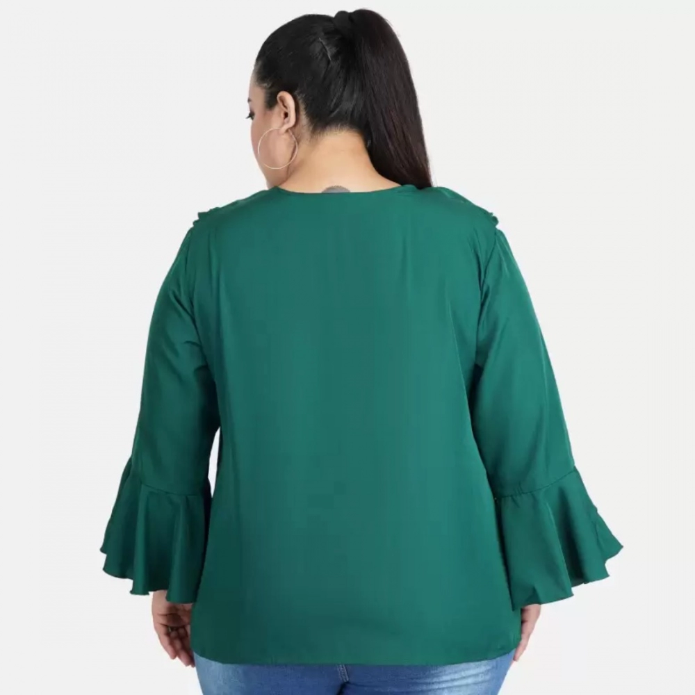 generic women's casual bell sleeve solid green top (color:green, material:georgette) generic women's casual bell sleeve solid green top (color:green, material:georgette)