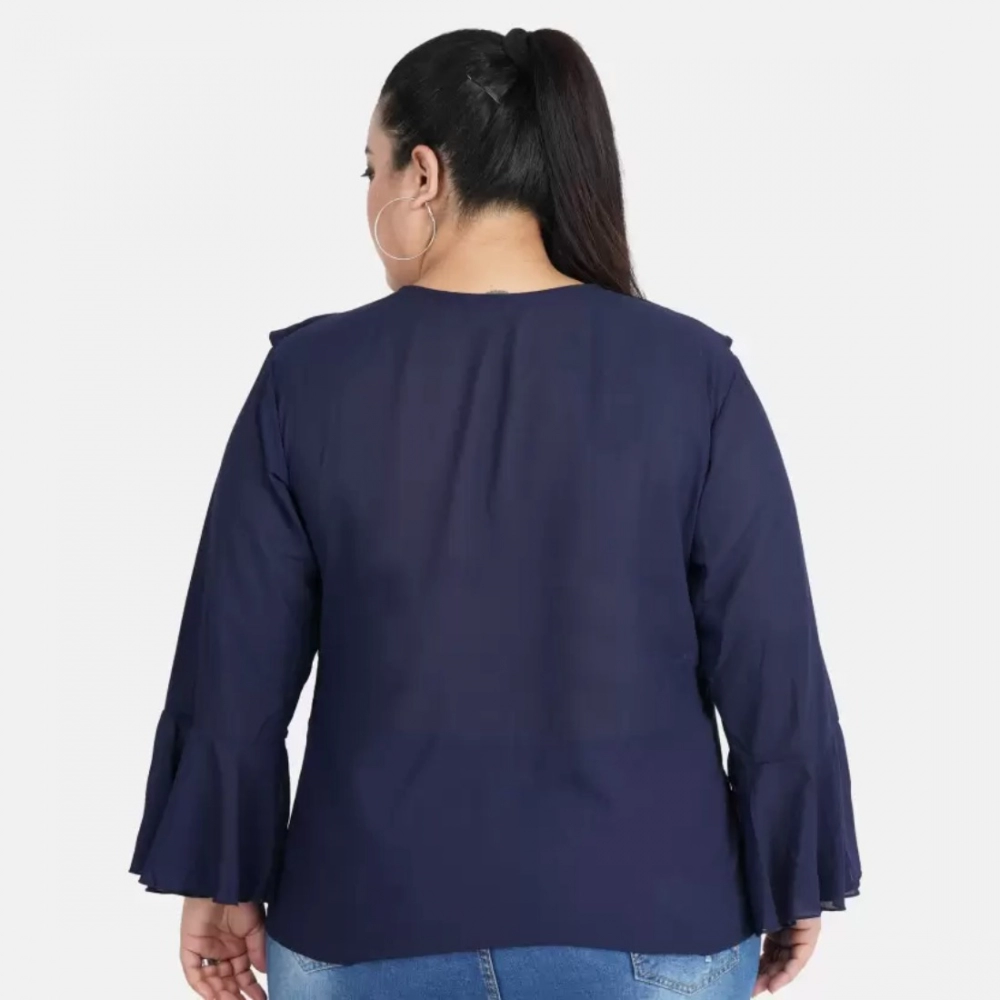 generic women's casual bell sleeve solid blue top (color:blue, material:georgette) generic women's casual bell sleeve solid blue top (color:blue, material:georgette)
