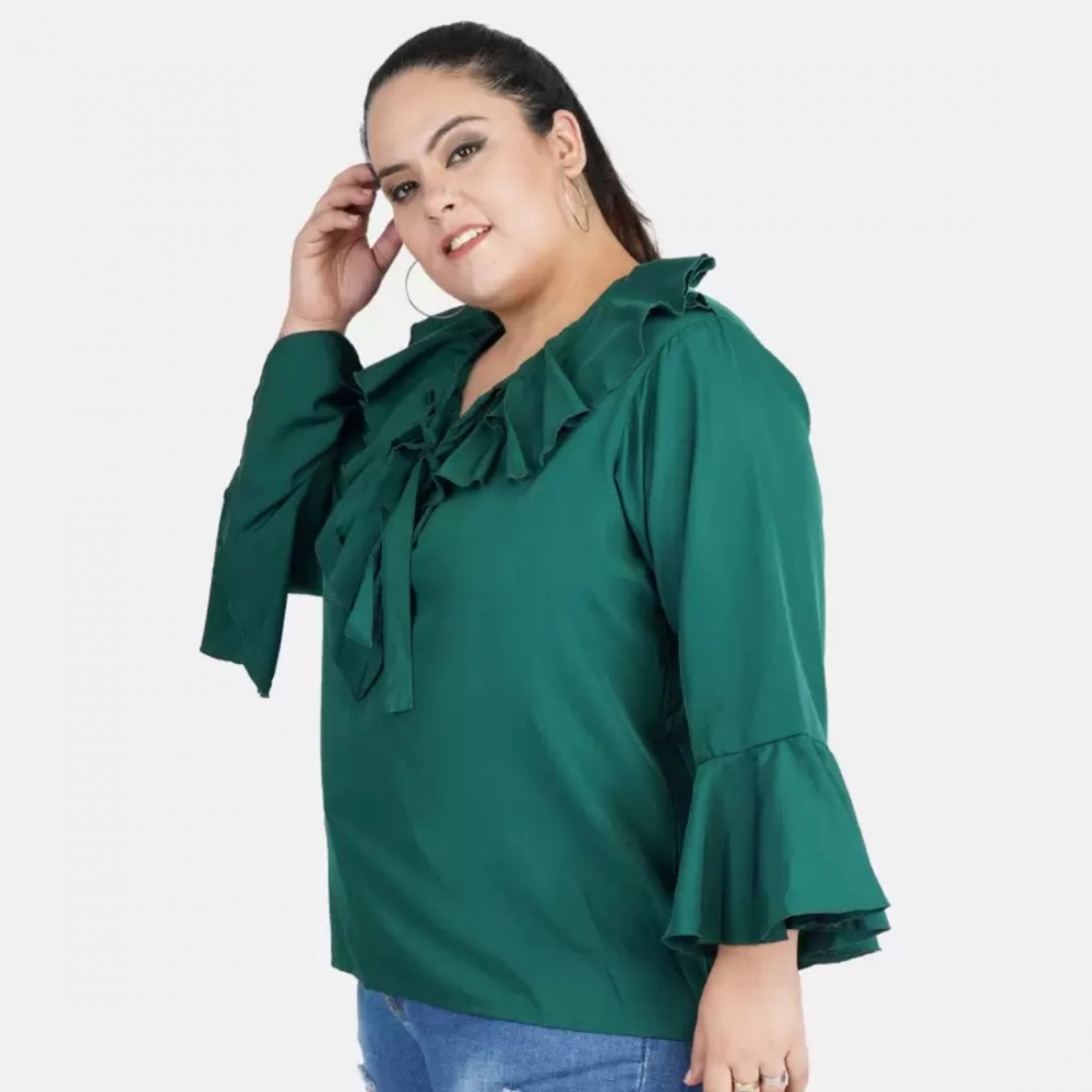 generic women's casual bell sleeve solid green top (color:green, material:georgette) generic women's casual bell sleeve solid green top (color:green, material:georgette)