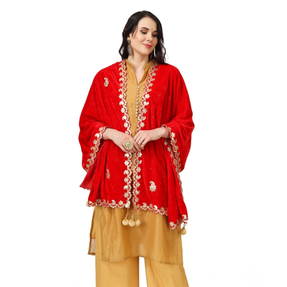 generic women's velvet gotta patti dupatta (red, length: 2.25 to 2.50 mtr) generic women's velvet gotta patti dupatta (red, length: 2.25 to 2.50 mtr)