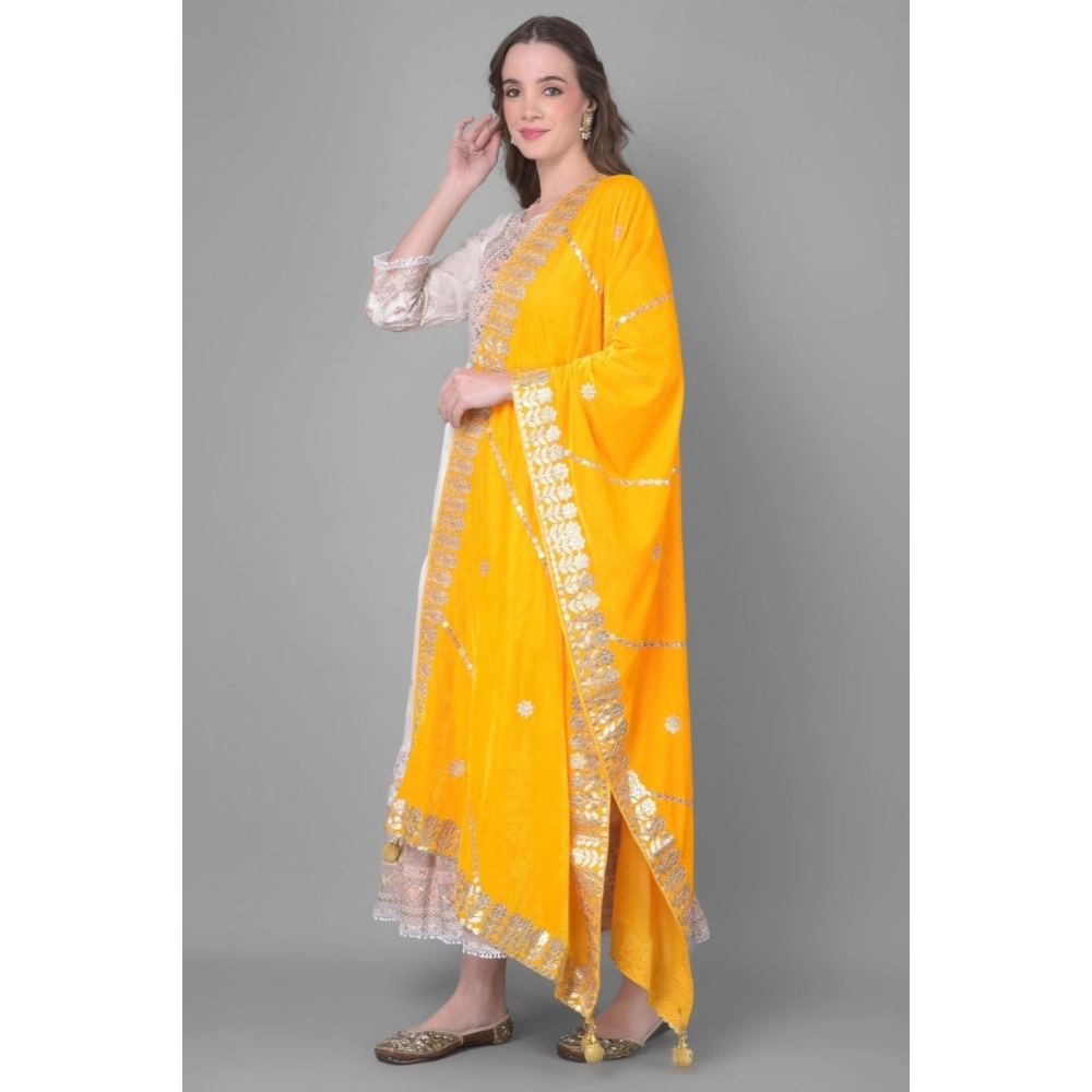 generic women's velvet gotta patti dupatta (yellow, length: 2.25 to 2.50 mtr) generic women's velvet gotta patti dupatta (yellow, length: 2.25 to 2.50 mtr)