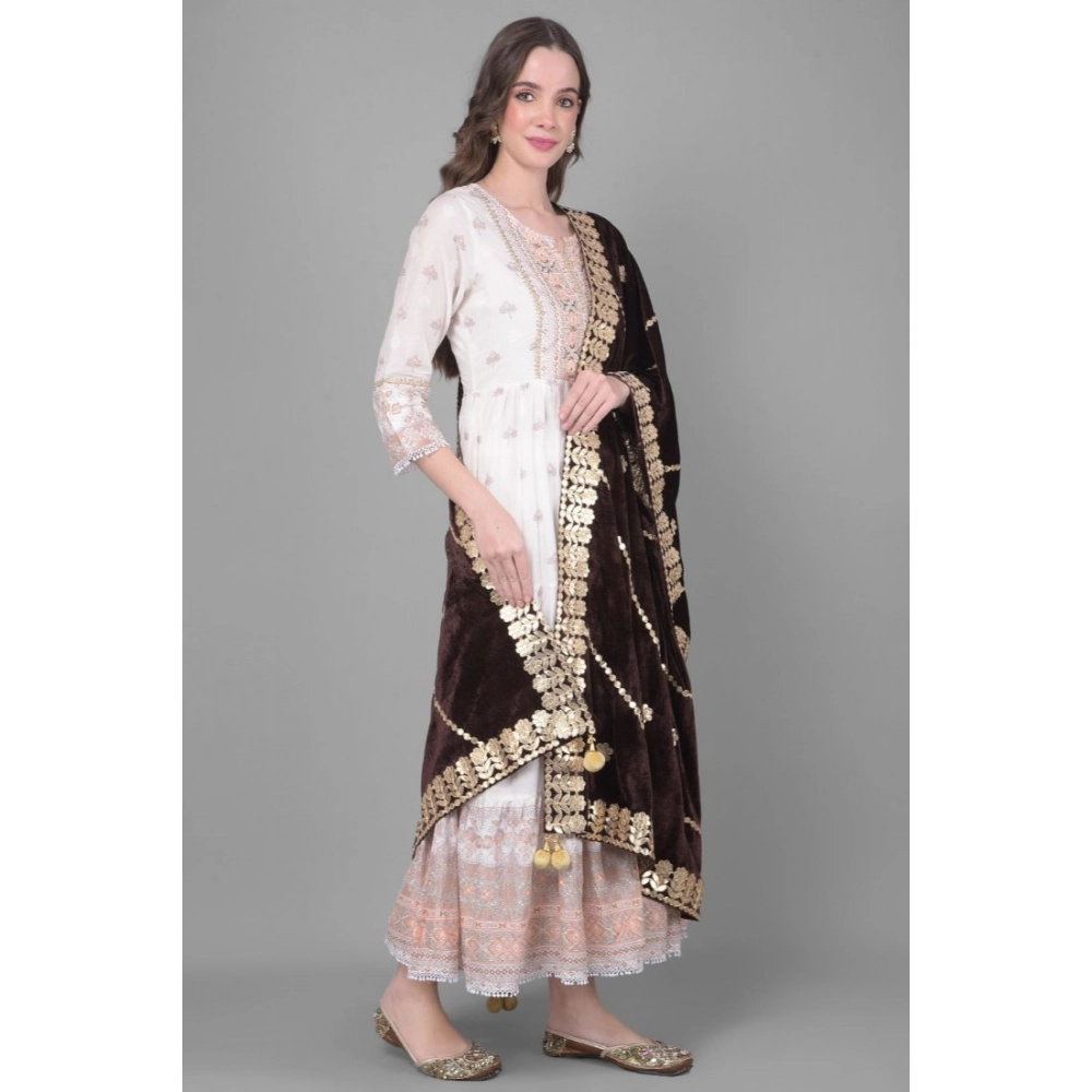 generic women's velvet gotta patti dupatta (brown, length: 2.25 to 2.50 mtr) generic women's velvet gotta patti dupatta (brown, length: 2.25 to 2.50 mtr)