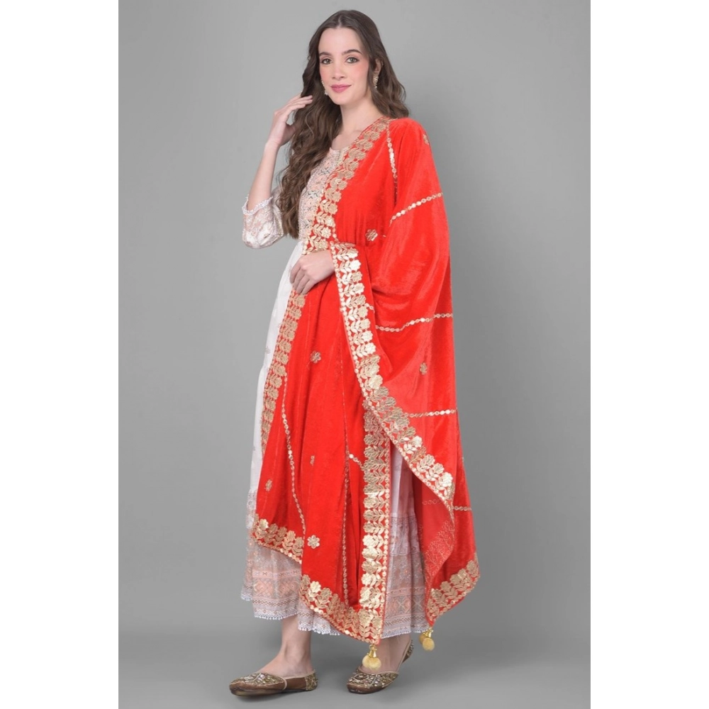 generic women's velvet gotta patti dupatta (red, length: 2.25 to 2.50 mtr) generic women's velvet gotta patti dupatta (red, length: 2.25 to 2.50 mtr)