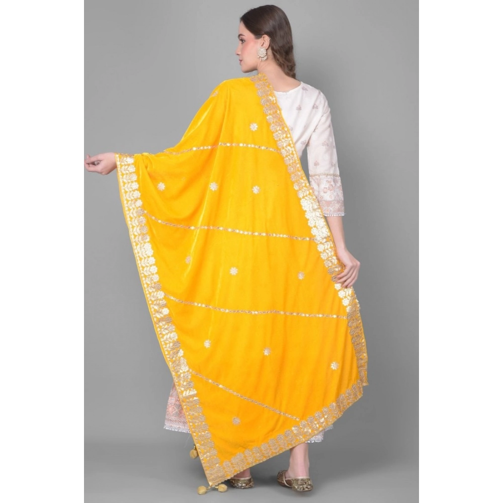 generic women's velvet gotta patti dupatta (yellow, length: 2.25 to 2.50 mtr) generic women's velvet gotta patti dupatta (yellow, length: 2.25 to 2.50 mtr)