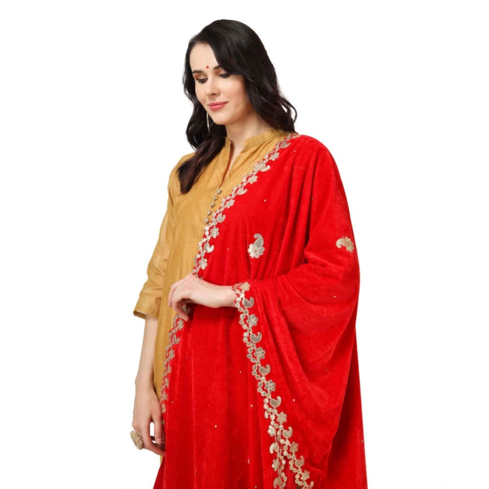 generic women's velvet gotta patti dupatta (red, length: 2.25 to 2.50 mtr) generic women's velvet gotta patti dupatta (red, length: 2.25 to 2.50 mtr)