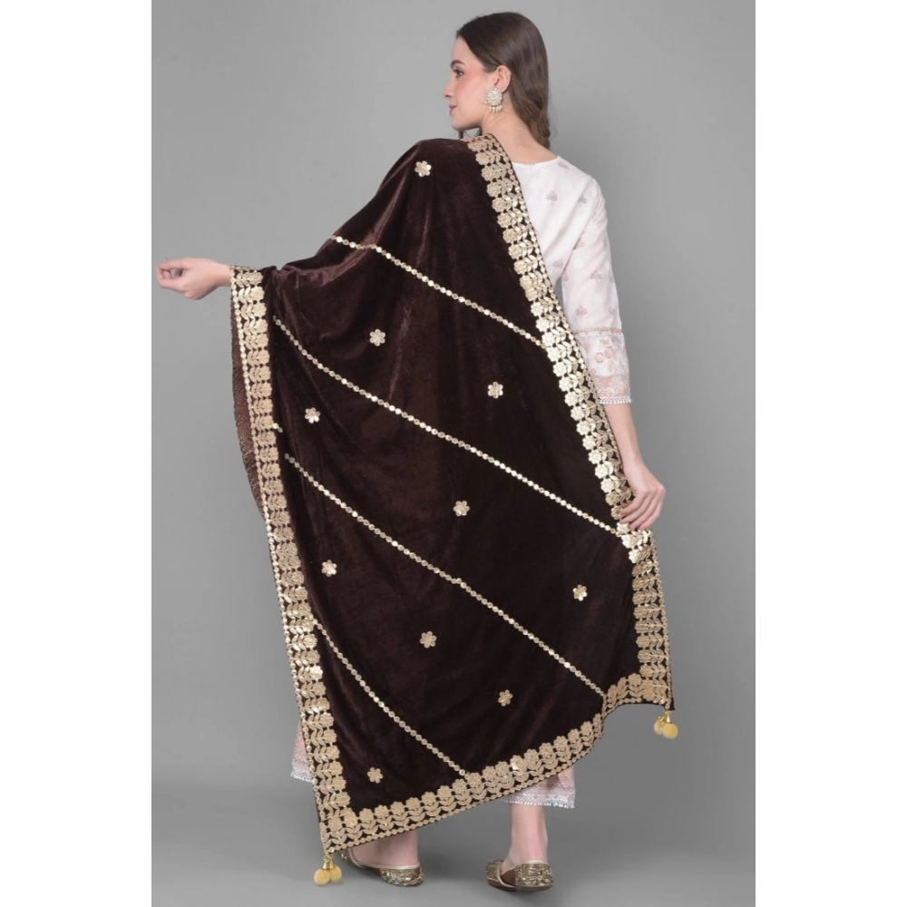generic women's velvet gotta patti dupatta (brown, length: 2.25 to 2.50 mtr) generic women's velvet gotta patti dupatta (brown, length: 2.25 to 2.50 mtr)