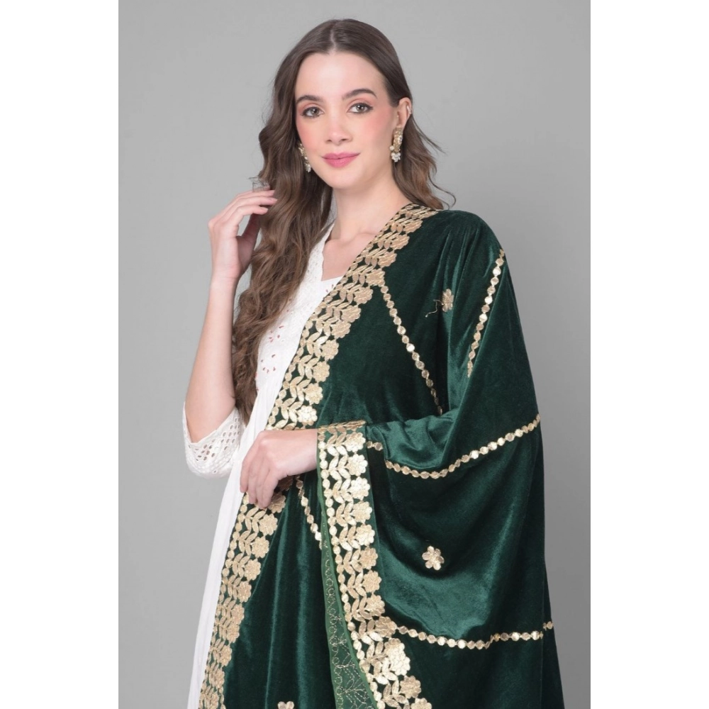 generic women's velvet gotta patti dupatta (green, length: 2.25 to 2.50 mtr)