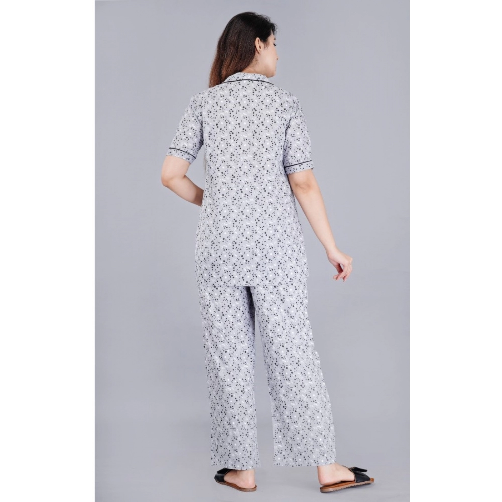 generic women's casual half sleeve printed viscose rayon shirt with pyjama pant night suit set (grey) generic women's casual half sleeve printed viscose rayon shirt with pyjama pant night suit set (grey)
