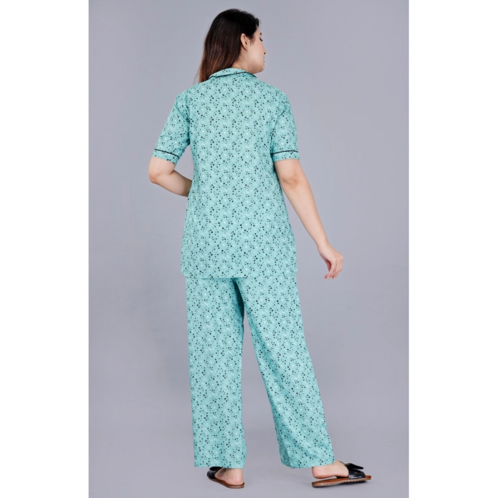 generic women's casual half sleeve printed viscose rayon shirt with pyjama pant night suit set (green) generic women's casual half sleeve printed viscose rayon shirt with pyjama pant night suit set (green)