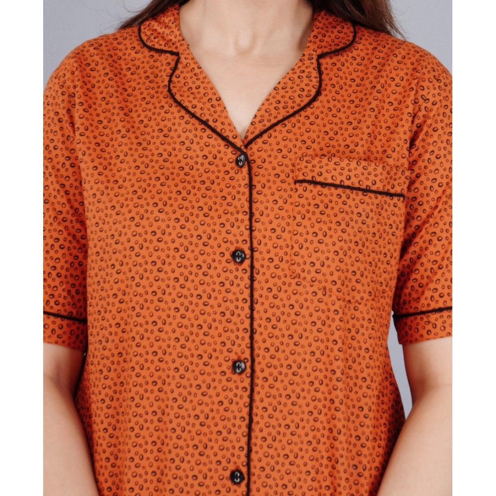 generic women's casual half sleeve printed viscose rayon shirt with pyjama pant night suit set (brown) generic women's casual half sleeve printed viscose rayon shirt with pyjama pant night suit set (brown)