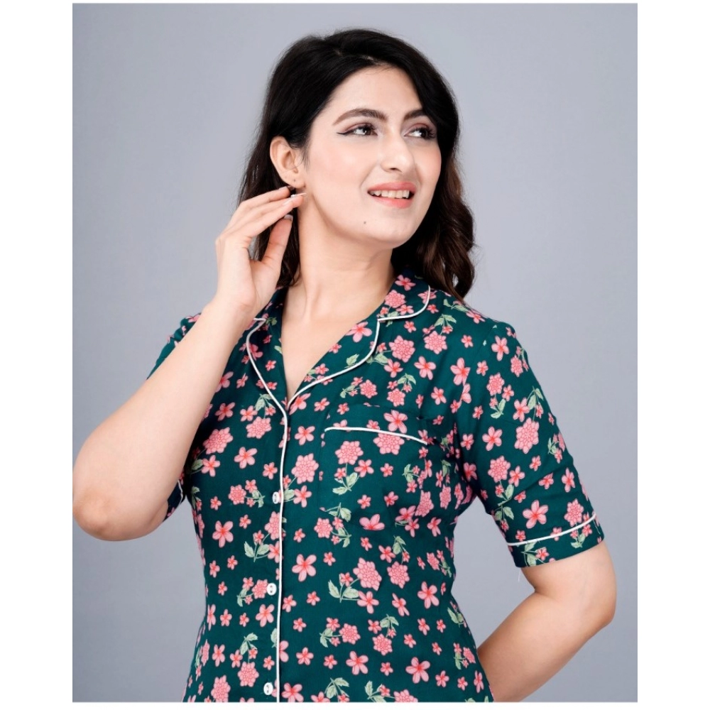 generic women's casual half sleeve printed viscose rayon shirt with pyjama pant night suit set (teal) generic women's casual half sleeve printed viscose rayon shirt with pyjama pant night suit set (teal)