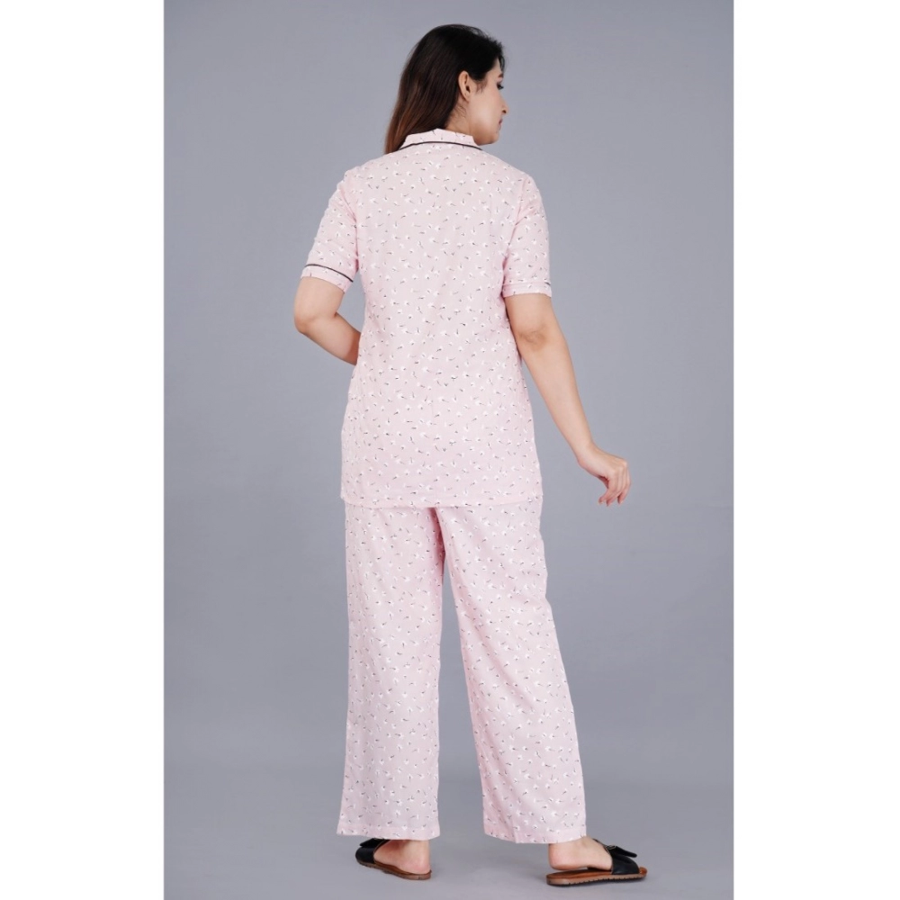 generic women's casual half sleeve printed viscose rayon shirt with pyjama pant night suit set (pink) generic women's casual half sleeve printed viscose rayon shirt with pyjama pant night suit set (pink)