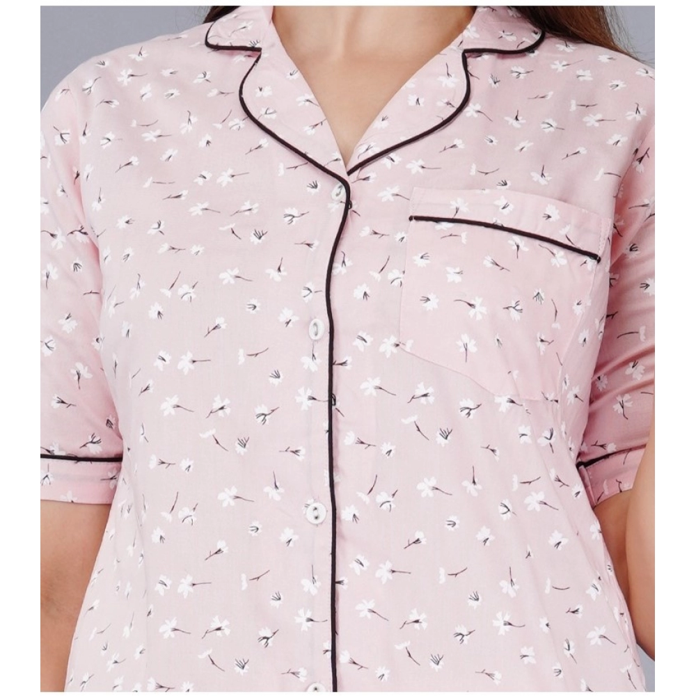 generic women's casual half sleeve printed viscose rayon shirt with pyjama pant night suit set (pink) generic women's casual half sleeve printed viscose rayon shirt with pyjama pant night suit set (pink)