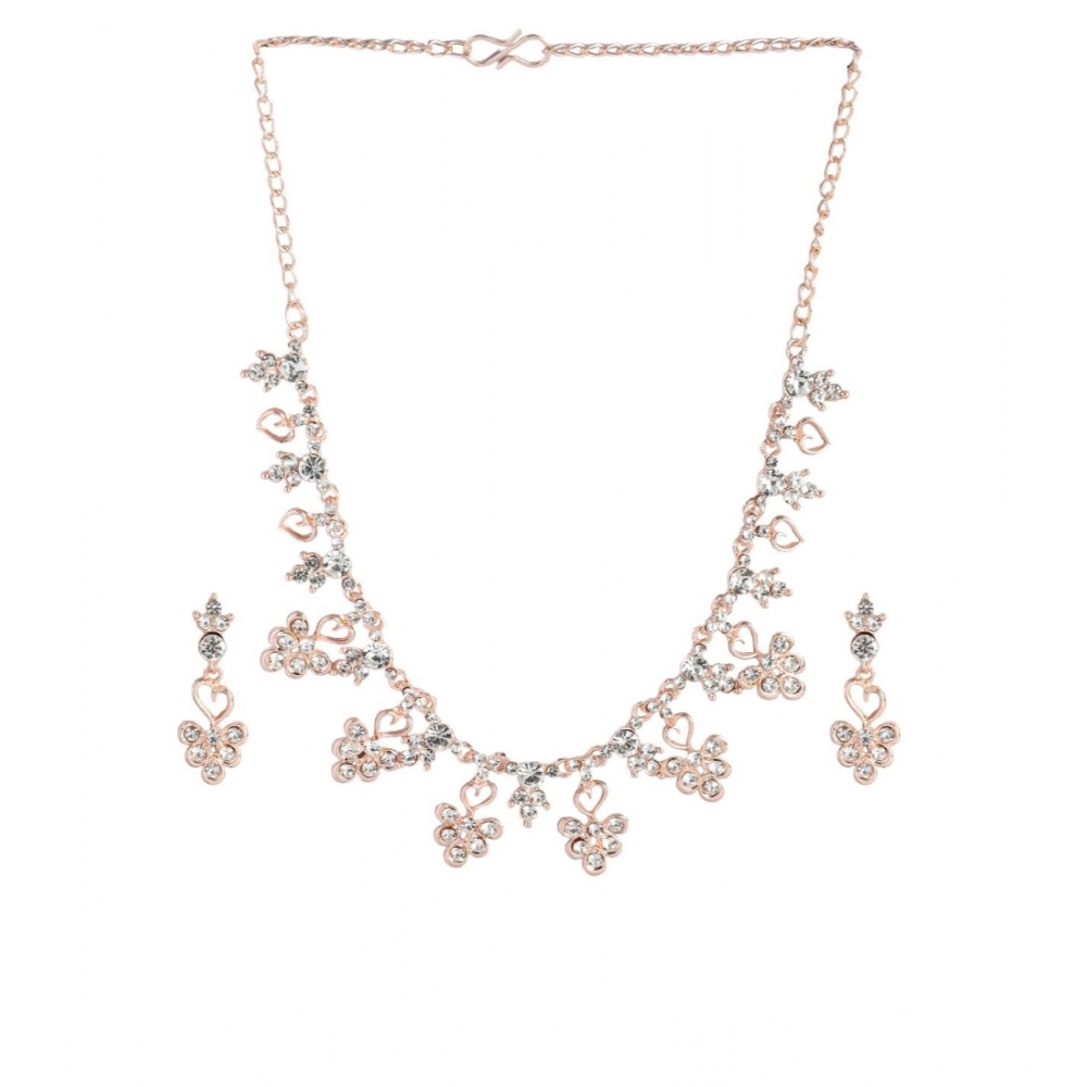 generic women's rose gold plated brass necklace & earings set (gold) generic women's rose gold plated brass necklace & earings set (gold)