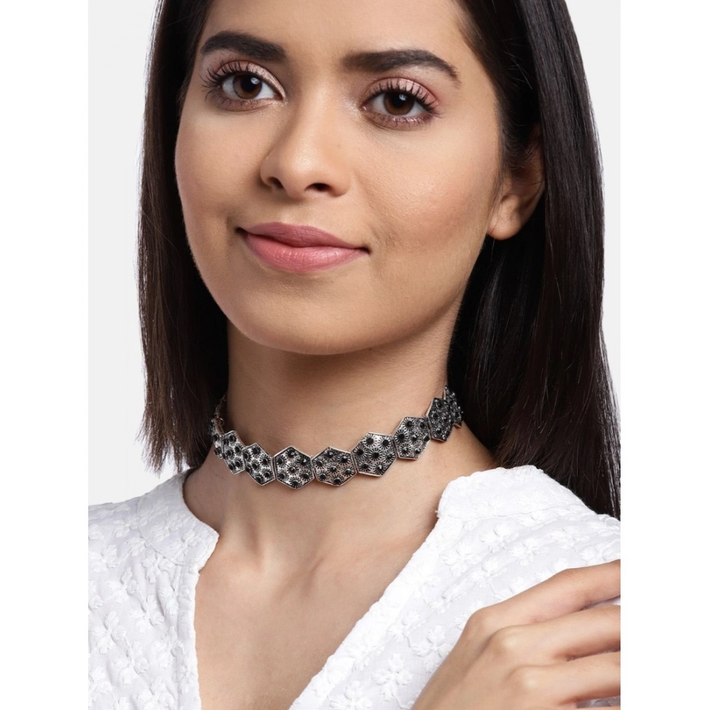generic women's rose gold plated alloy choker (silver & black) generic women's rose gold plated alloy choker (silver & black)